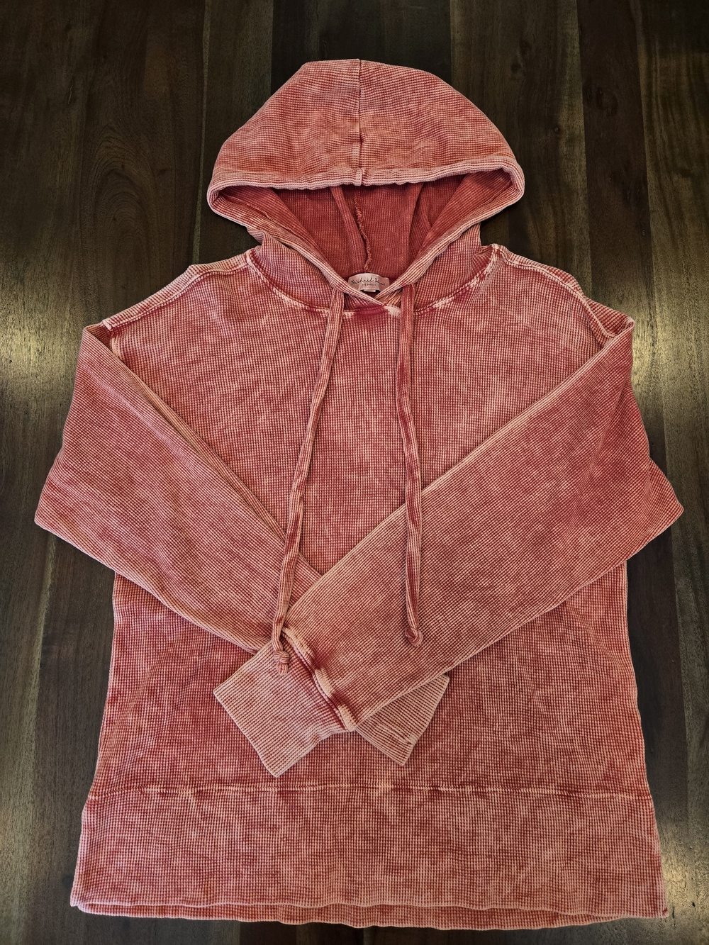 Michael Stars Kylo Waffle Knit Mineral Wash Burnt Red Thermal Hoodie